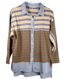 DAVI & DANI Patchwork Collared Button Down Blouse Size Medium